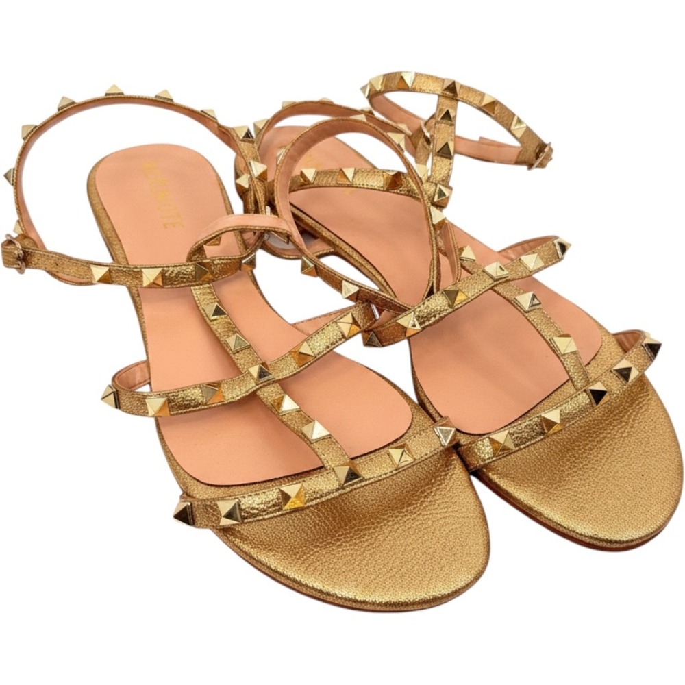Merumote Studded Gladiator Sandals Womens 10.5 Gold Metallic Strappy Flat Shoes